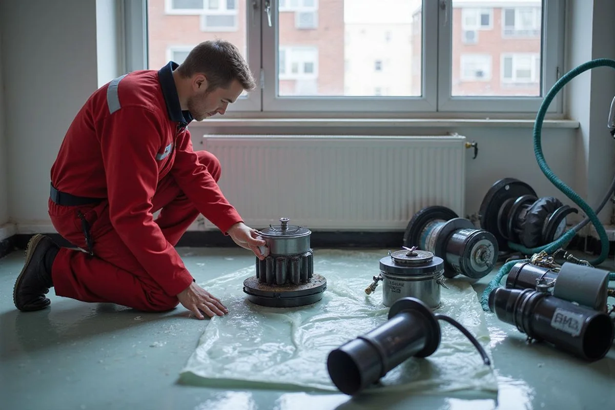 Dismantled aircon fan coil components soaking in chemical cleaning solution during a Coolbest chemical wash