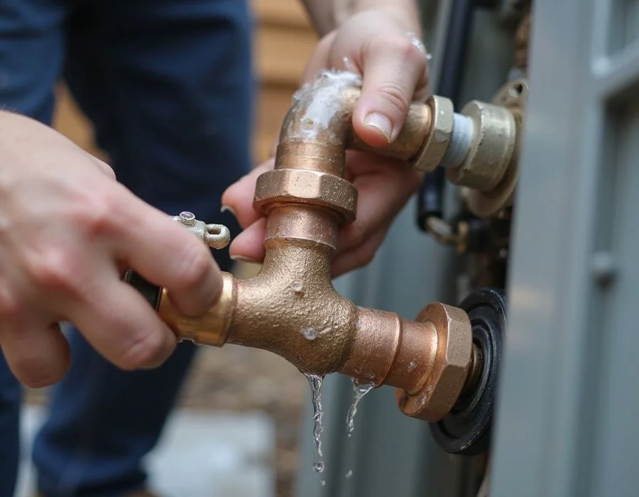 Soapy water leak check applied to a flare nut joint during refrigerant leak diagnosis