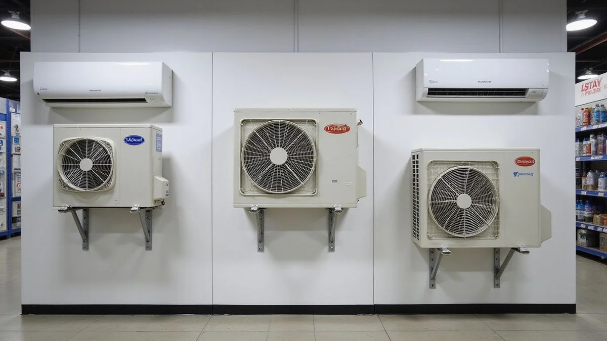 Comic pop-art comparison of three aircon system types side by side